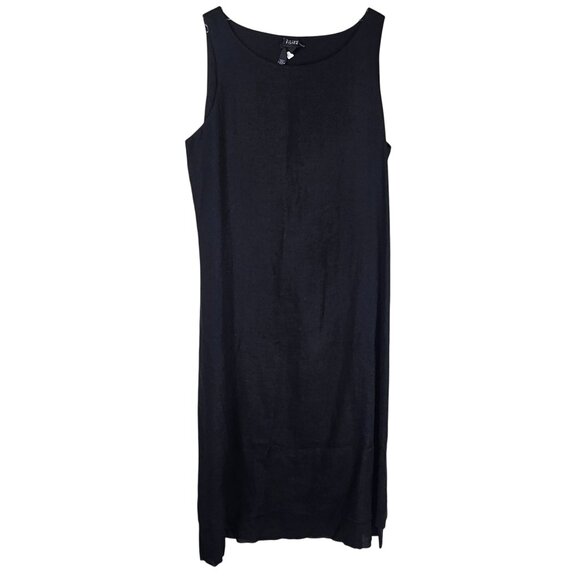 Eileen Fisher Irish Linen Double Layer Sleeveless Maxi Dress L Black Minimalist - Picture 1 of 8